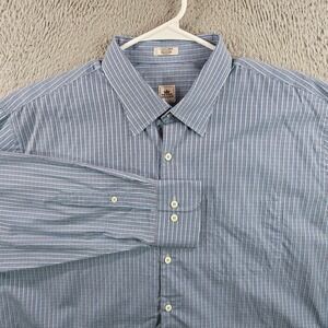 Perter Millar Dress Shirt Men XL Button Up Long‎ Sleeve Blue Plaid